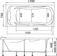 Акриловая ванна Marka One Dipsa 170x75 см, пристенная, белая, с каркасом