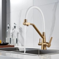 Смеситель для кухни Shevanik S968G с гибким изливом, золотой сатин