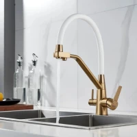 Смеситель для кухни Shevanik S968G с гибким изливом, золотой сатин