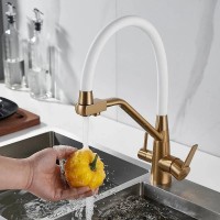 Смеситель для кухни Shevanik S968G с гибким изливом, золотой сатин