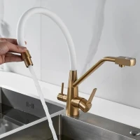 Смеситель для кухни Shevanik S968G с гибким изливом, золотой сатин