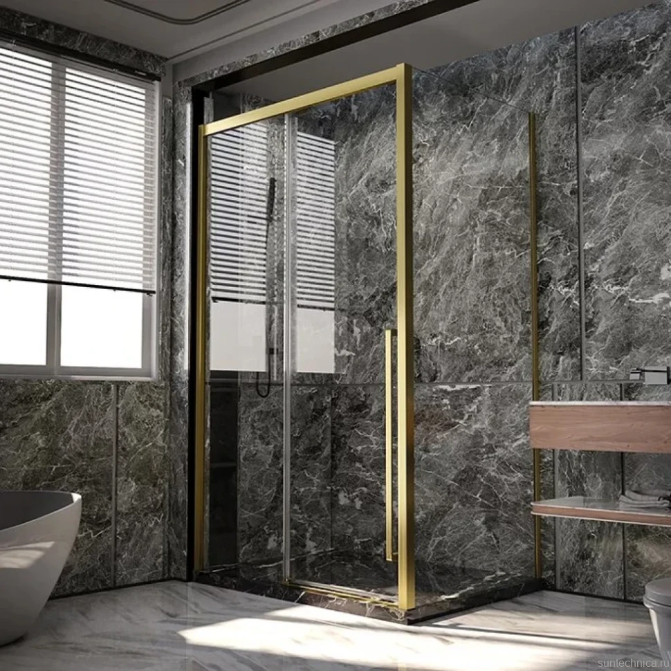 Душевой уголок Veconi Premium Trento PTC-SP-30G 120x80, профиль брашированное золото, стекло прозрачное