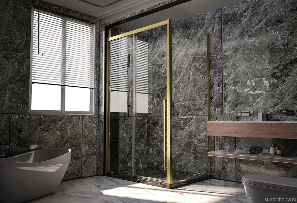 Душевой уголок Veconi Premium Trento PTC-SP-30G 120x80, профиль брашированное золото, стекло прозрачное