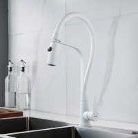 Смеситель для кухни Shevanik S943C-1 с гибким изливом, белый