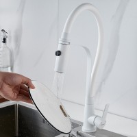 Смеситель для кухни Shevanik S943C-1 с гибким изливом, белый