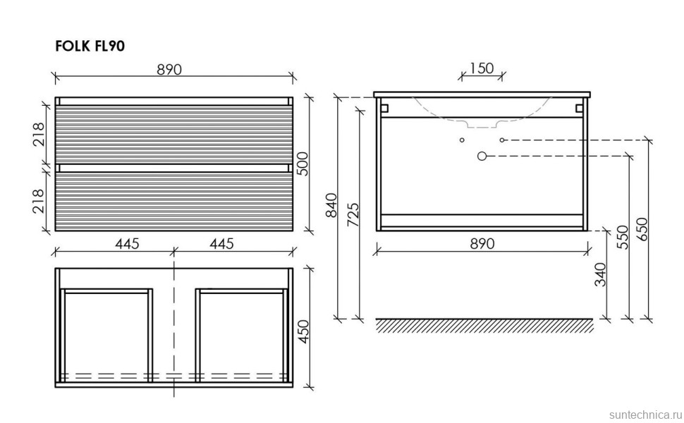 Тумба с раковиной Sancos Folk 90 ergraut soft, раковина CN7002