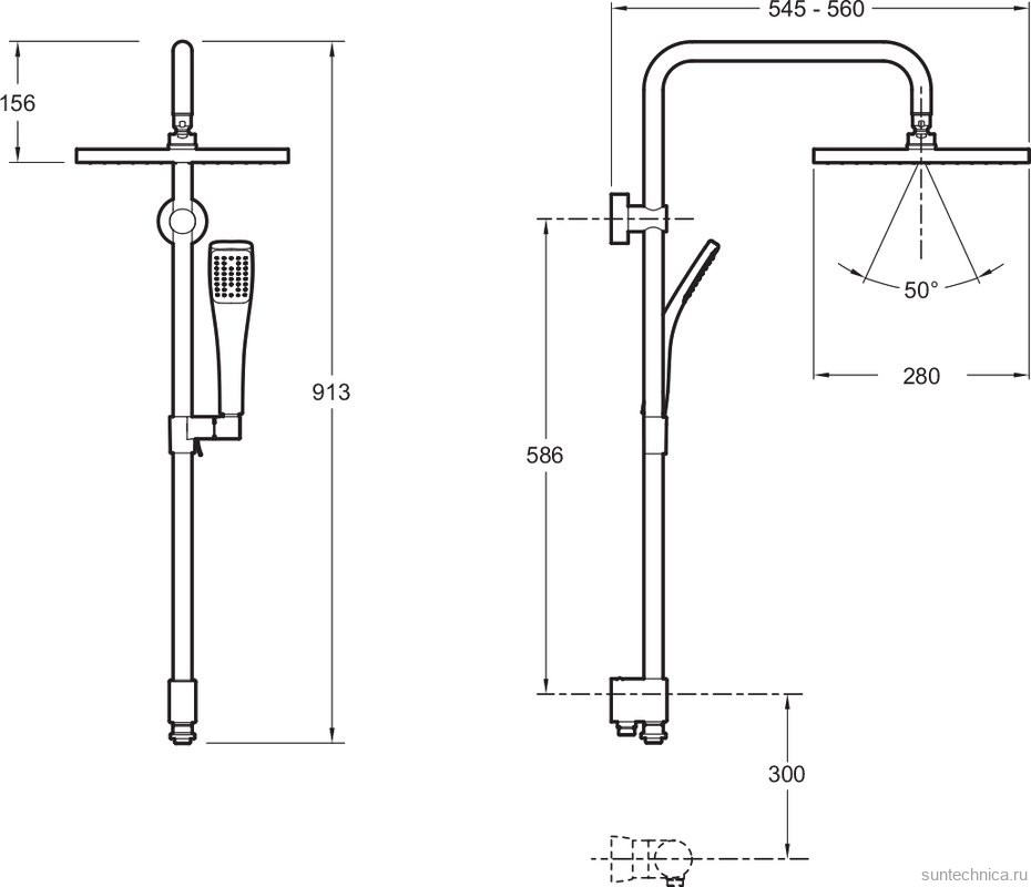 Душевой комплект Смеситель для душа Jacob Delafon Strayt E45371-CP + Стойка Eo E11716-CP