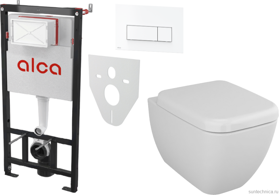 Комплект Унитаз подвесной VitrA Shift 7742B003-0075 белый глянцевый + Крышка 91-003-009 с микролифтом, петли хром + Инсталляция AlcaPlast AM101/1120-4:1 RU M570-0001 кнопка смыва белая