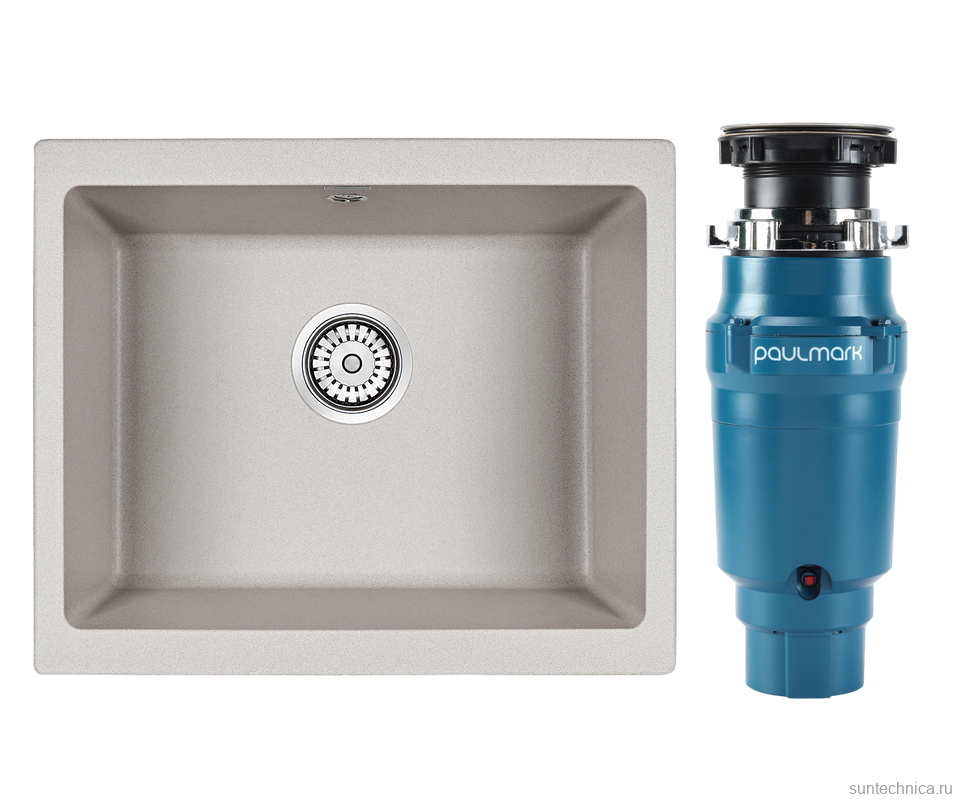 Комплект Мойка Paulmark Gera 60 PM205546-GR серый + Измельчитель Intenso