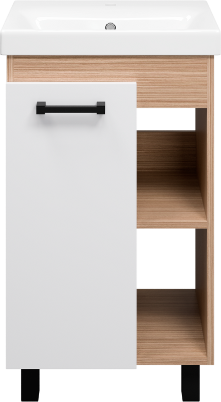 Тумба с раковиной Misty Крафт 50 белая, светлое дерево