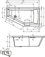 Акриловая ванна Riho Geta L 160x90 см, угловая, левая, пристенная, белая, пятиугольная, на ножках, с ручками, со сливом-переливом