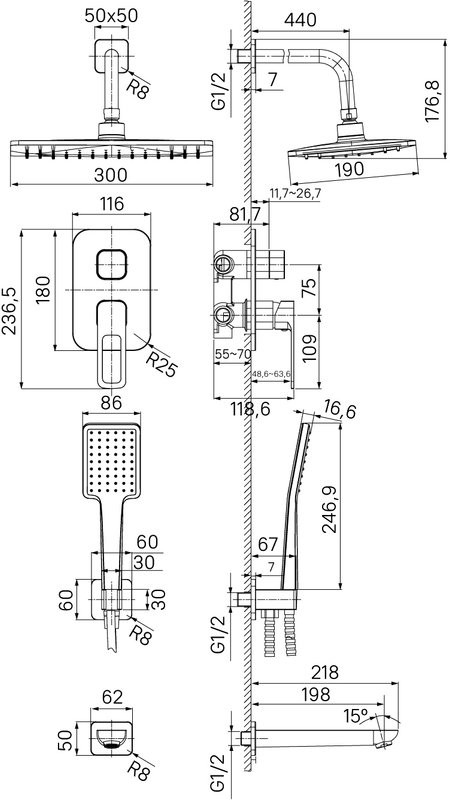 Душевой комплект IDDIS Slide SLISB03i68 С ВНУТРЕННЕЙ ЧАСТЬЮ, хром глянцевый