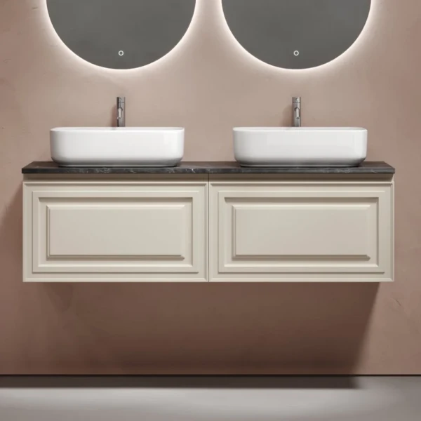 Тумба с раковиной Sancos Very 160 beige soft, столешница черный мрамор TT160A1X, раковина CN5043