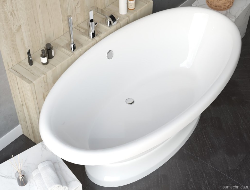 Ванна из искусственного камня Marmo Bagno Аззуро 180x90 см, отдельностоящая, белая, овальная