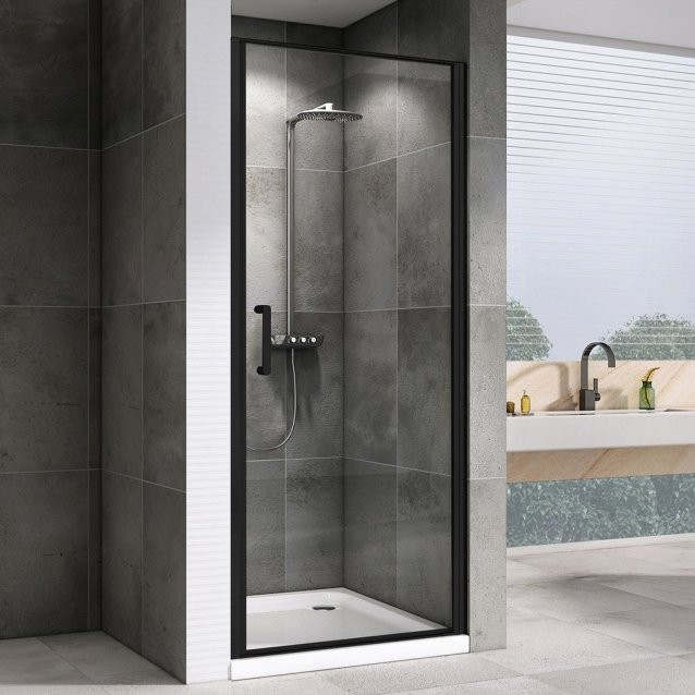 Душевая дверь в нишу Abber Sonnenstrand AG04090B 90 см, профиль черный, стекло прозрачное