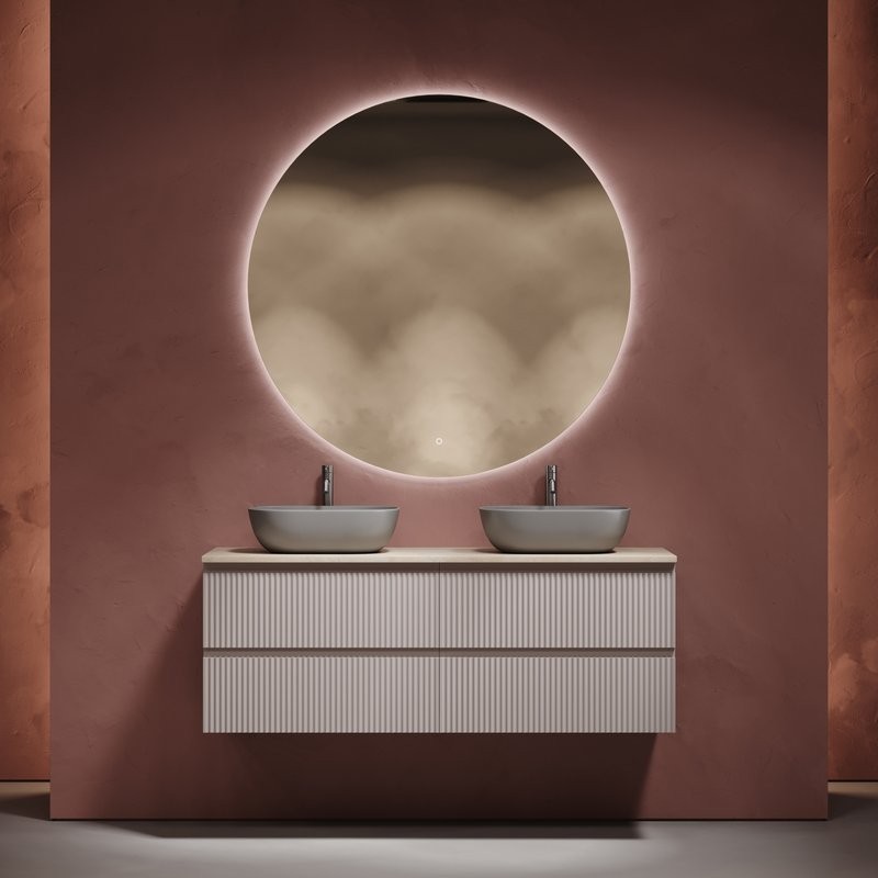 Тумба с раковиной Sancos Snob R 140 doha soft, столешница бежевая TT140A2X, раковина CN6009MH