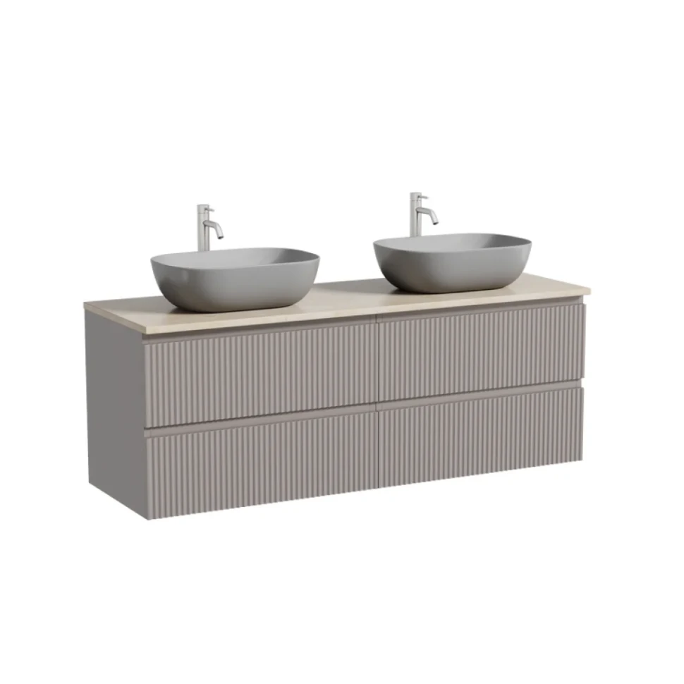 Тумба с раковиной Sancos Snob R 140 doha soft, столешница бежевая TT140A2X, раковина CN6009MH