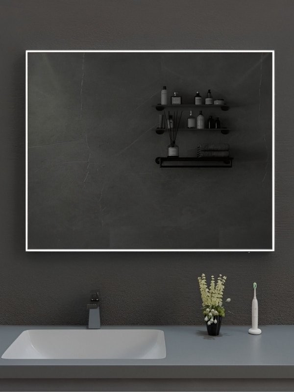 Зеркало в ванную с подсветкой Esbano ES-3803YD 120x70 см для ванной комнаты прямоугольное, с инфракрасным выключателем, со встроенной LED подсветкой с регулировкой яркости, холодный свет, с подогревом полотна, профиль хром