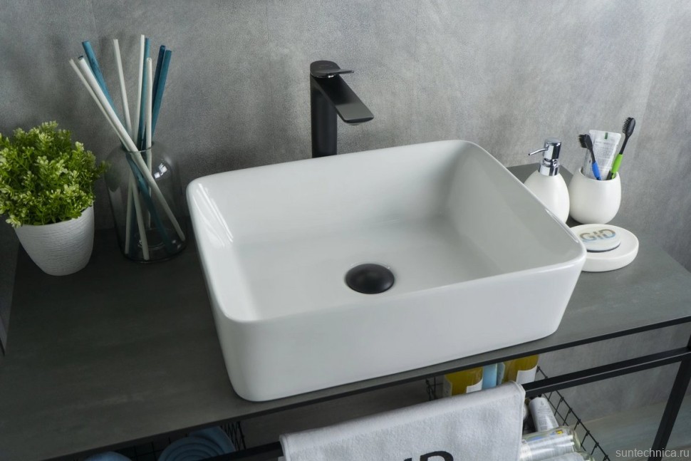 Накладная раковина GID Geometrico N9103 48 глянцевая белая, прямоугольная, фаянс