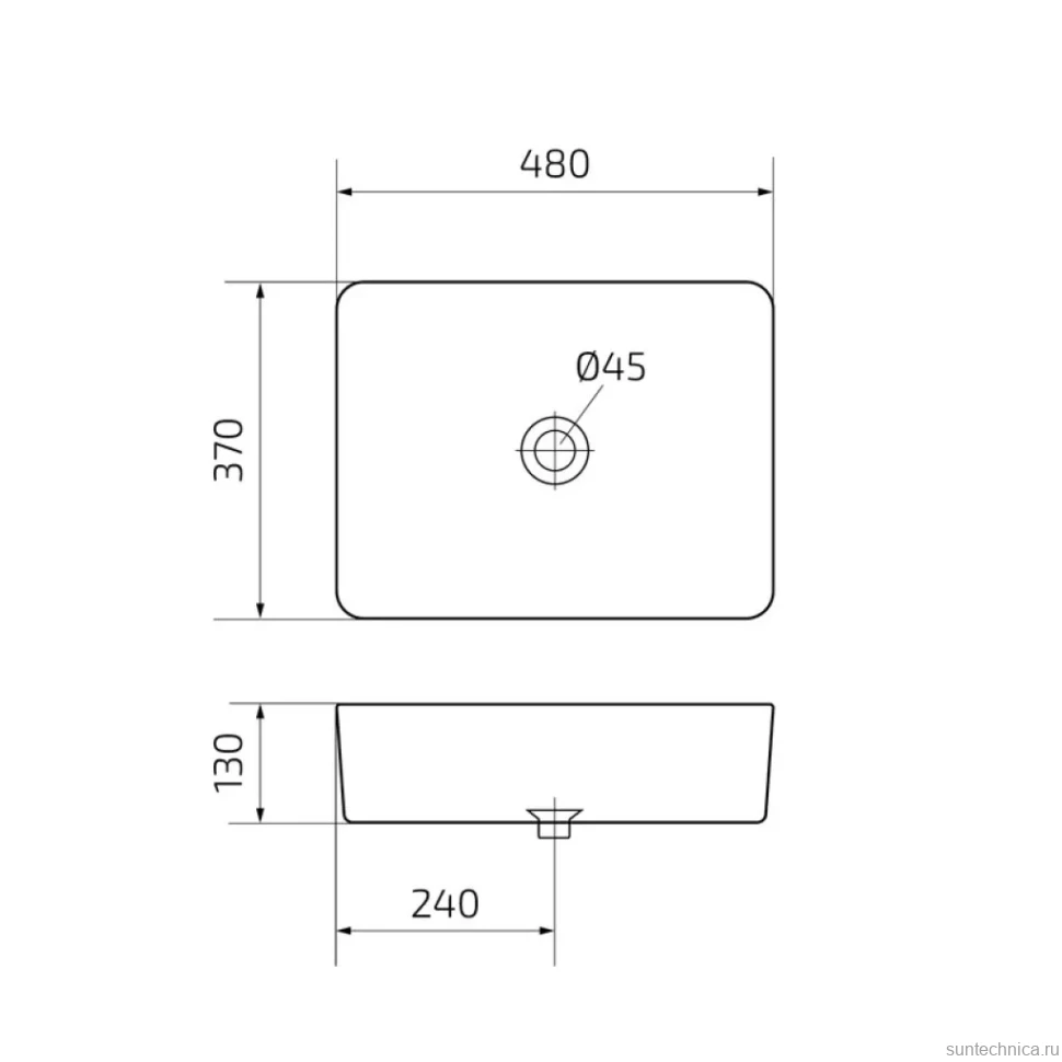 Накладная раковина GID Geometrico N9103 48 глянцевая белая, прямоугольная, фаянс