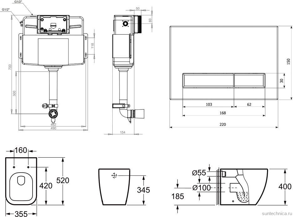 Комплект Lavinia Boho Унитаз приставной One 33024060 + Крышка-сиденье One 33290200 с микролифтом + Бачок скрытого монтажа RelFix 38020010 + Кнопка RelFix 380501MC