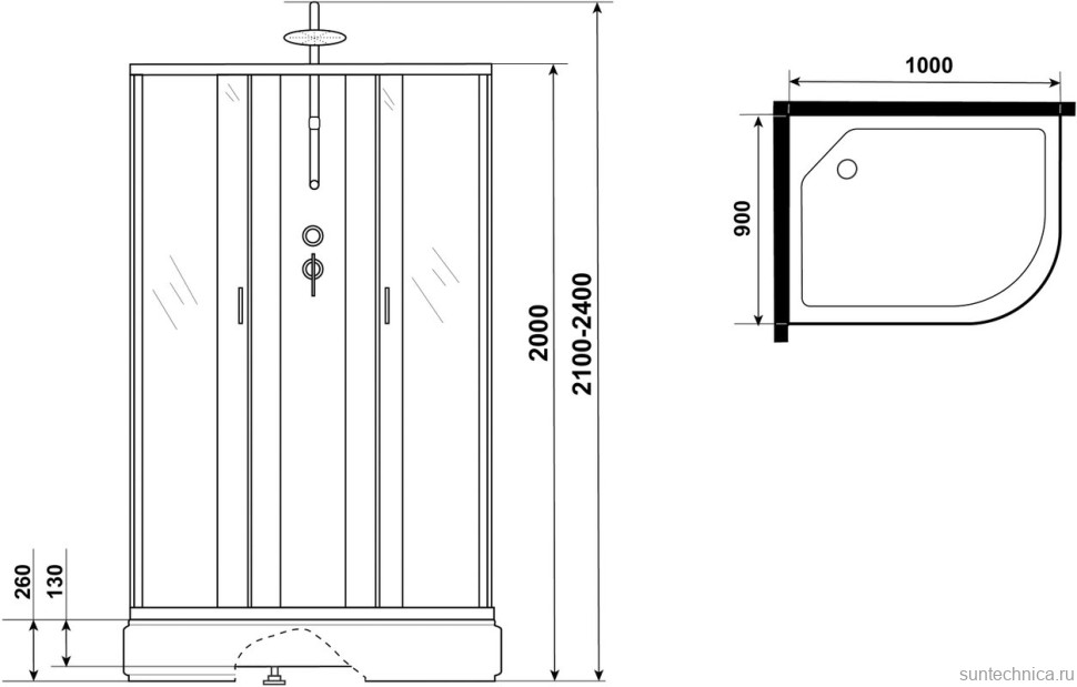 Душевая кабина Niagara Classic NG-33094-14LBKTG 100х90 см, без крыши, с гидромассажем и тропическим душем