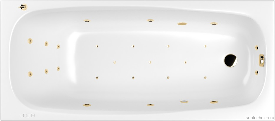 Акриловая ванна WHITECROSS Layla Slim ULTRA 180x80 см, встраиваемая, с гидромассажем, белый, с каркасом, со сливом-переливом, фурнитура золото