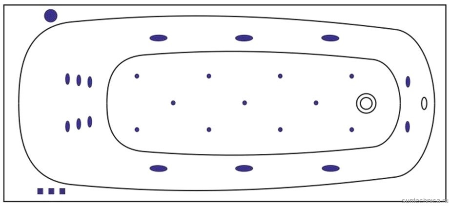 Акриловая ванна WHITECROSS Layla Slim ULTRA 180x80 см, встраиваемая, с гидромассажем, белый, с каркасом, со сливом-переливом, фурнитура золото