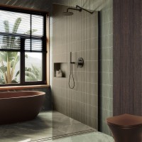 Душевая перегородка Maybahglass MGD-696-6ш 79 см, профиль черный, стекло бронза