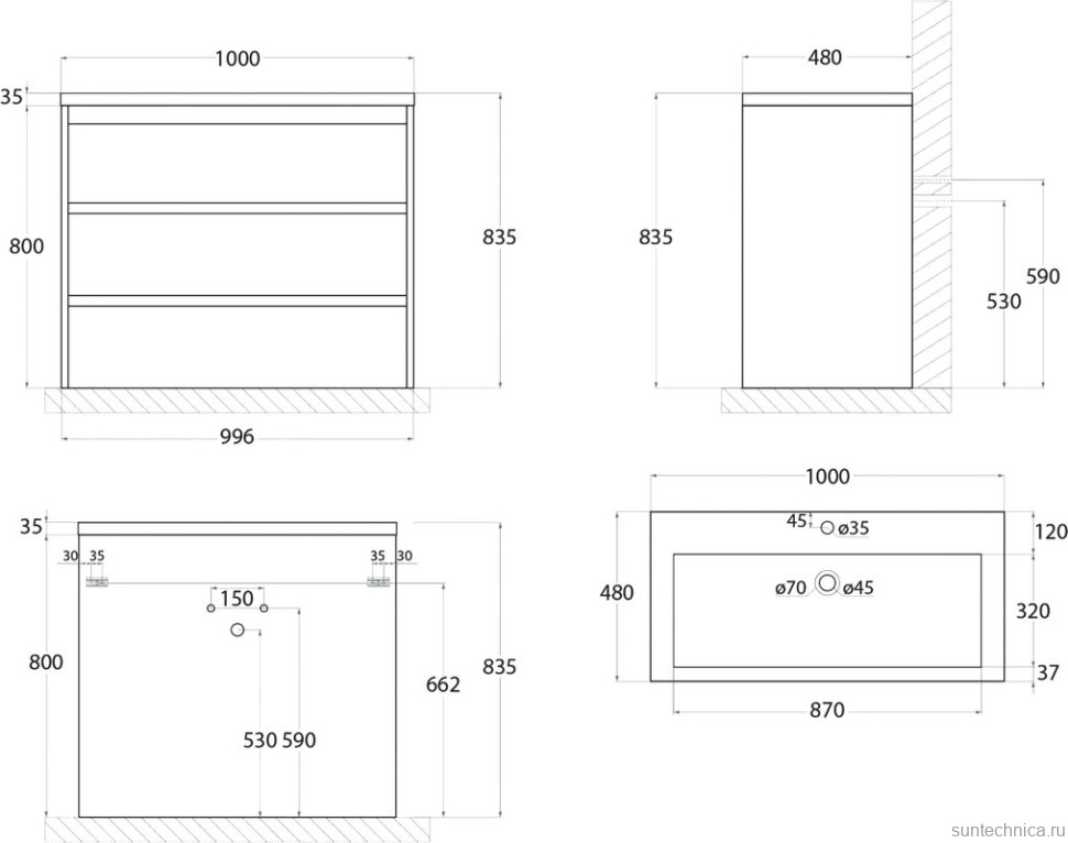 Тумба под раковину Art&Max Family 100, напольная, Cemento Veneto