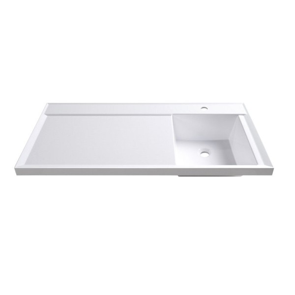 Раковина над стиральной машиной Belux Ока О-105 R глянцевая белая, прямоугольная, со столешницей слева, с комплектом кронштейнов