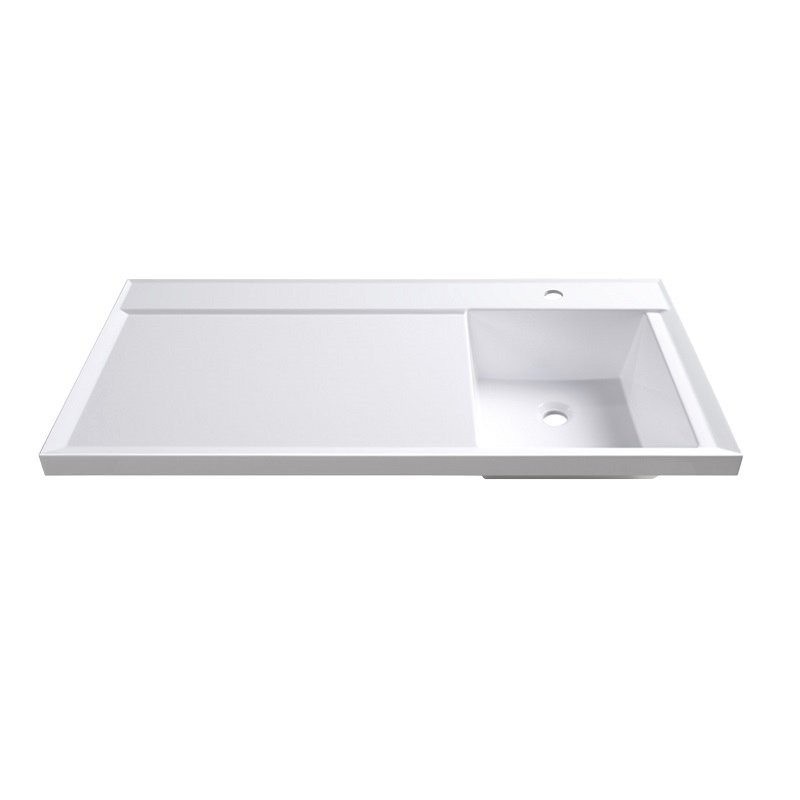 Раковина над стиральной машиной Belux Ока О-105 R глянцевая белая, прямоугольная, со столешницей слева, с комплектом кронштейнов