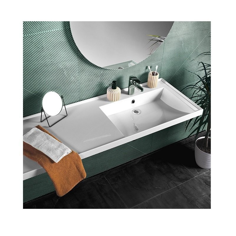 Раковина над стиральной машиной Belux Ока О-105 R глянцевая белая, прямоугольная, со столешницей слева, с комплектом кронштейнов