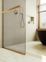 Душевая перегородка Maybahglass MGD-734-3у 89 см, профиль золото, стекло бронза матовое