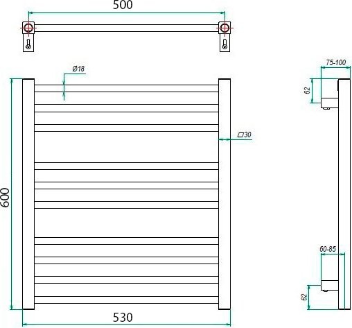Полотенцесушитель водяной Grota Classic 53х60