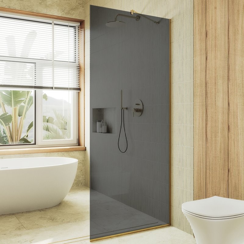 Душевая перегородка Maybahglass MGD-681-3у 109 см, профиль золото, стекло графит