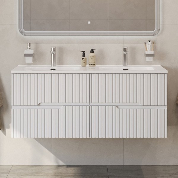 Тумба с раковиной Cezares Duet 120 bianco lucido, раковина Cezares CZR-8095-120-2 двойная