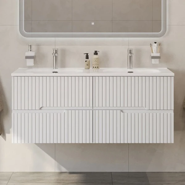 Тумба с раковиной Cezares Duet 120 bianco lucido, раковина Cezares CZR-8095-120-2 двойная