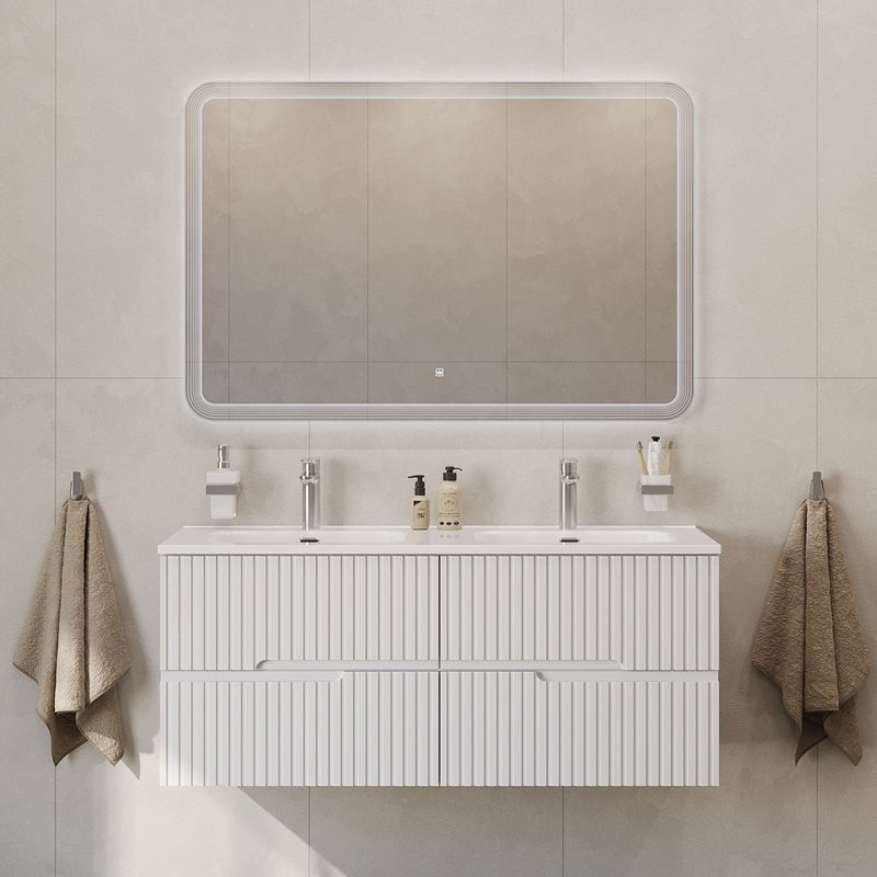 Тумба с раковиной Cezares Duet 120 bianco lucido, раковина Cezares CZR-8095-120-2 двойная