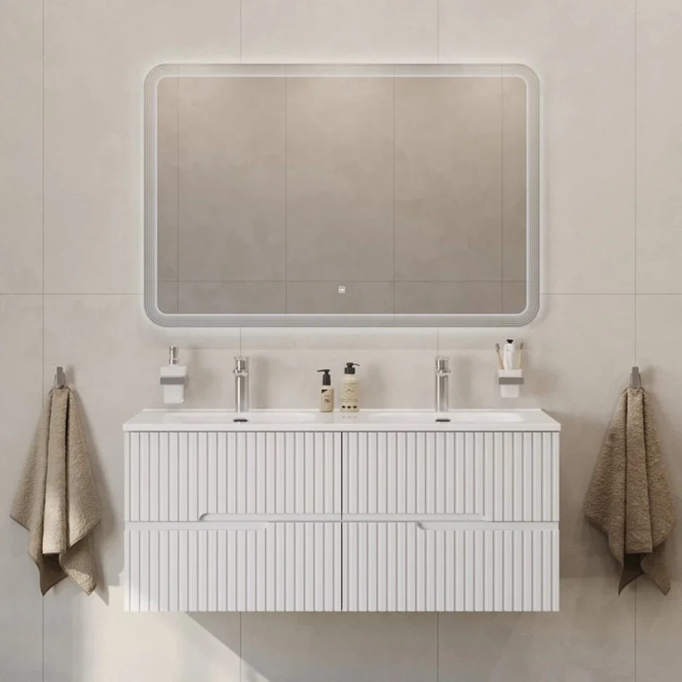 Тумба с раковиной Cezares Duet 120 bianco lucido, раковина Cezares CZR-8095-120-2 двойная