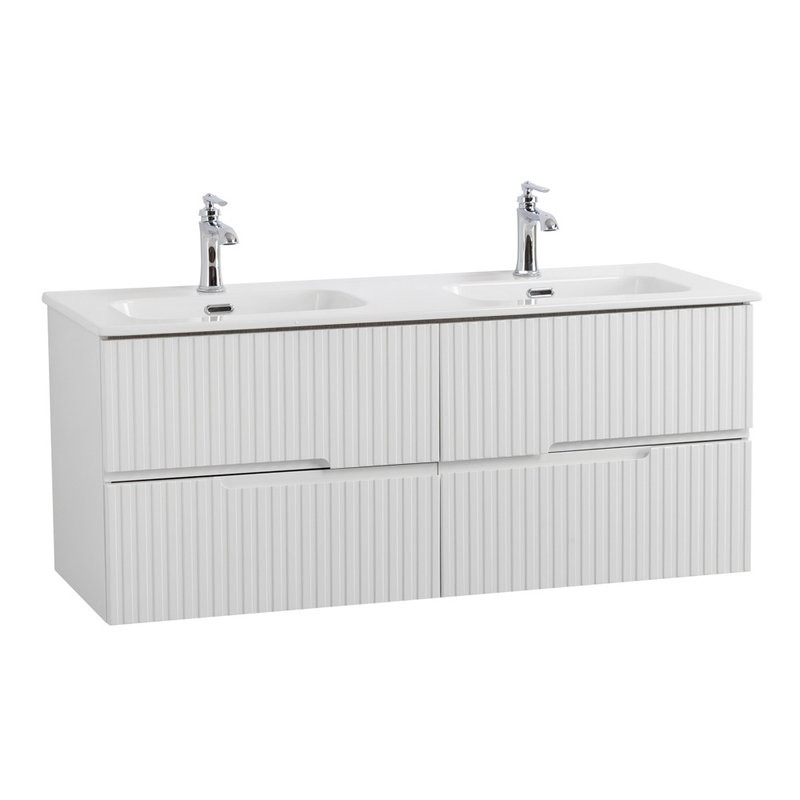 Тумба с раковиной Cezares Duet 120 bianco lucido, раковина Cezares CZR-8095-120-2 двойная