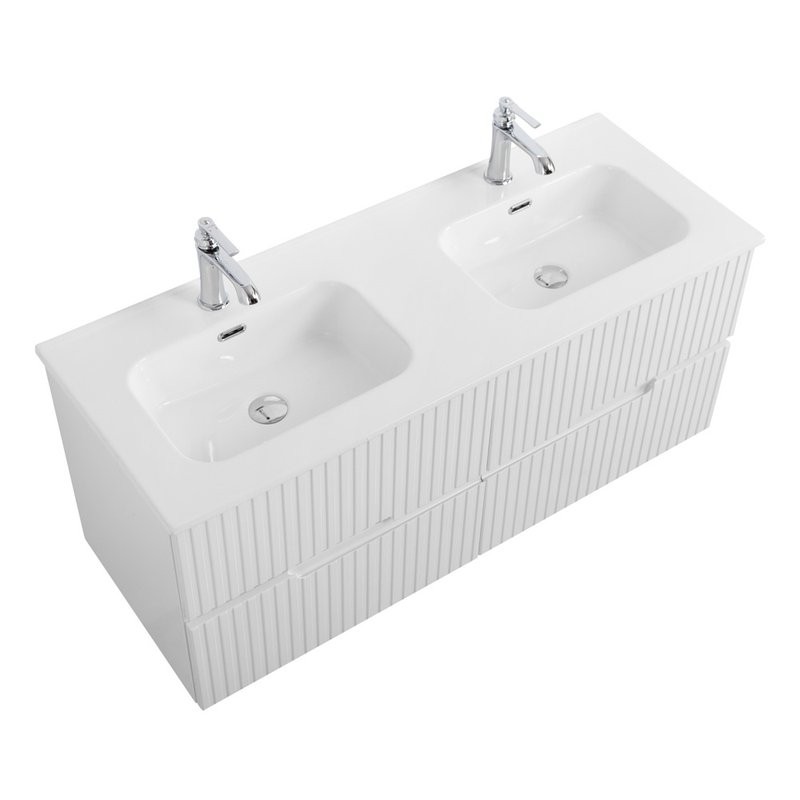 Тумба с раковиной Cezares Duet 120 bianco lucido, раковина Cezares CZR-8095-120-2 двойная