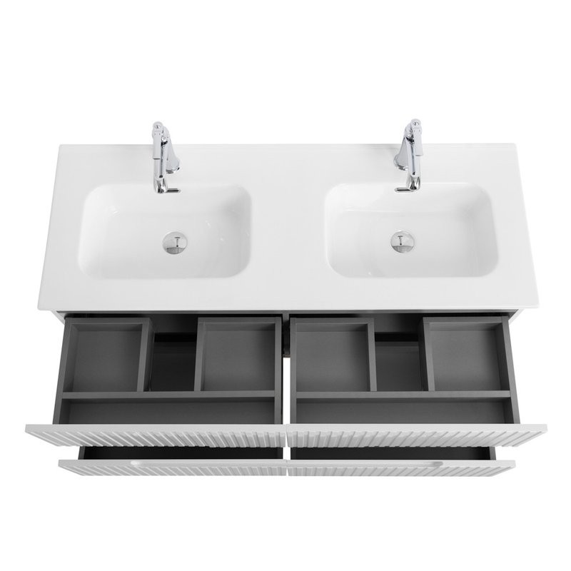 Тумба с раковиной Cezares Duet 120 bianco lucido, раковина Cezares CZR-8095-120-2 двойная
