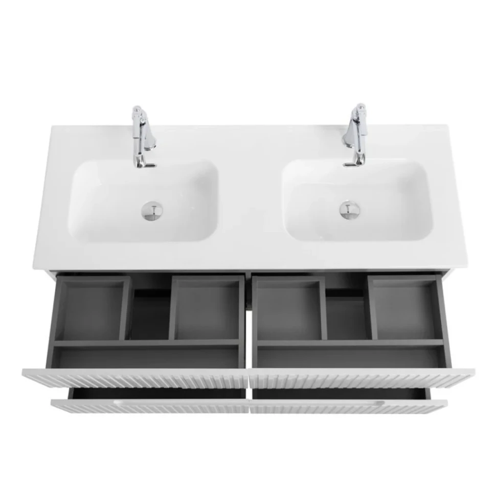Тумба с раковиной Cezares Duet 120 bianco lucido, раковина Cezares CZR-8095-120-2 двойная