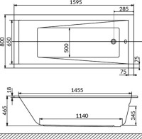 Акриловая ванна WHITECROSS Wave Slim Line Nano 160x80 см, встраиваемая, с гидромассажем, белый глянец, с каркасом, со сливом-переливом, фурнитура золото