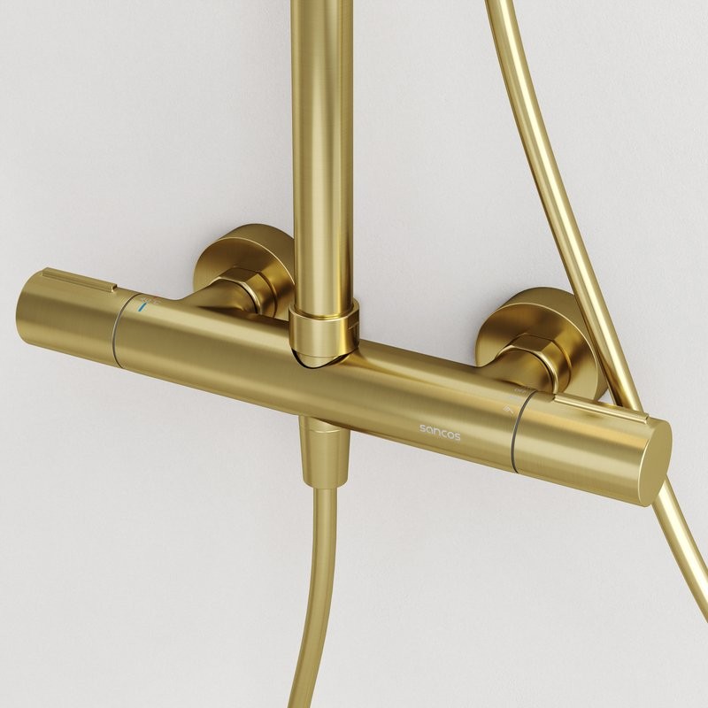 Душевая стойка Sancos Etna SC9007BG с термостатом, брашированное золото, PVD покрытие