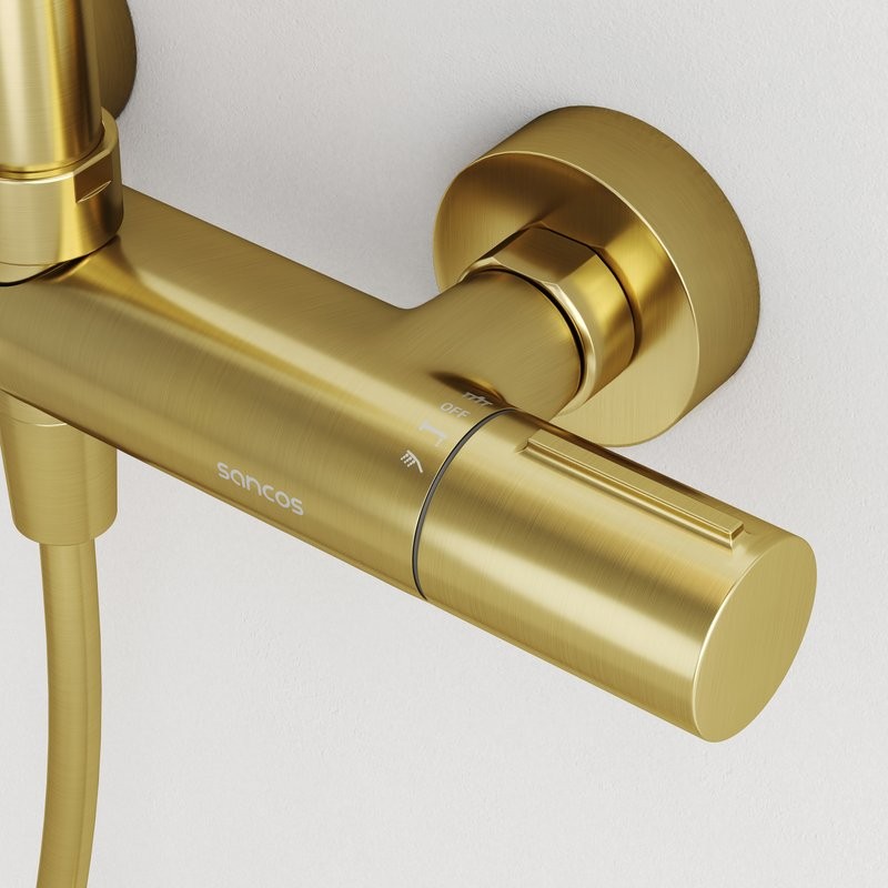 Душевая стойка Sancos Etna SC9007BG с термостатом, брашированное золото, PVD покрытие