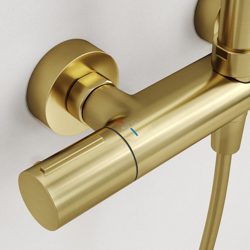 Душевая стойка Sancos Etna SC9007BG с термостатом, брашированное золото, PVD покрытие