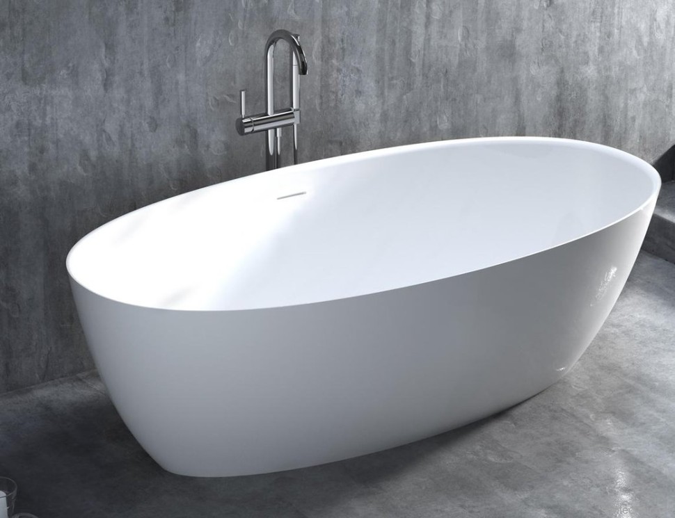 Ванна из искусственного камня Salini Alda Nuova S-Sense 170x80 см, отдельностоящая, белая, овальная, со сливом-переливом, с донным клапаном, фурнитура белая