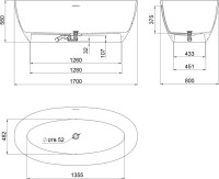 Ванна из искусственного камня Salini Alda Nuova S-Sense 170x80 см, отдельностоящая, белая, овальная, со сливом-переливом, с донным клапаном, фурнитура белая